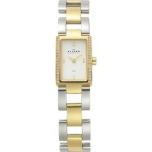 Skagen Denmark Womens Glitz Rectangle Case Two Tone Stainless Steel Watch 499sgx