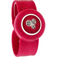 Slap-On Bracelet Ladies Bright Pink Sparkle Jelly Digital Quartz Fashion Watch
