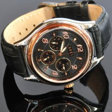 Soki Day Date Analog Automatic Mens Mechanical Leather Band Watches W106t