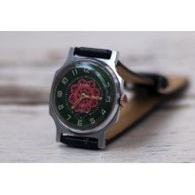 Soviet watch Russian watch Men watch Mechanical watch -red flower on clock face watch -men's wrist 
