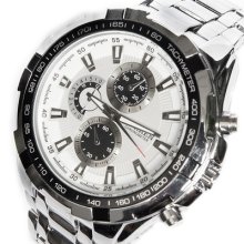 Sport Hour White Dial Silver Stainless Clock Curren Wv170 Men Quartz Wrist Watch