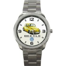 Sport Metal Watch Volkswagen Beetle Bug Yellow Custom