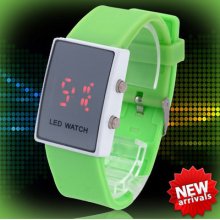 Sport Women Men Lady Mirror Red Led Date Day Green Silicone Band Digital Watch
