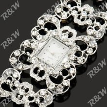 Square Antiquing Crystal Engraved Quartz Watch - Silver - Stainless Steel - Silver