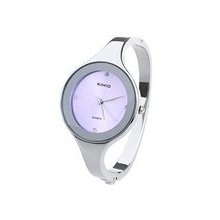 Stainless Steel Quartz Cuff Bracelet Bangle Wrist Watch Rhinestones Purple Dail