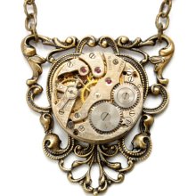 Steampunk Jewelry Steampunk Necklace Vintage Jeweled Watch Necklace Guilloche Victorian Steam Punk Jewelry by Victorian Curiosities