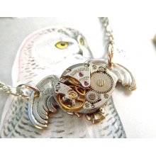 Steampunk Necklace Antiqued Silver Owl Gothic Victorian Inspired Vintage Watch Movement Popular Steampunk Style Fashion Jewelry