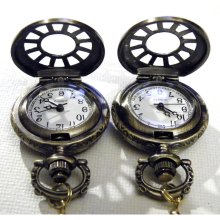 Steampunk Retro Victorian Antique Style Bronze Gear Pocket Watch Earrings Gothic