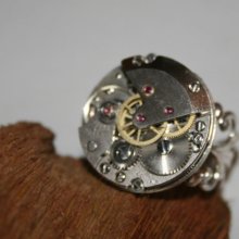 Steampunk Watch Movement Ring - Silver Adjustable Ring - Steampunk Ring - silver spoon