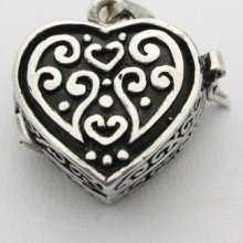 Sterling Silver .925 Heart In Heart Locket Pendant Women's Jewelry 6.5g A23
