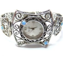 Sterling Silver 925 Wrist Watch With Opals