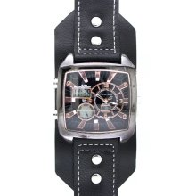 Structure Mens Calendar Day/Date Watch w/ST Case, Black Ani-Digi Dial and Cuff Band