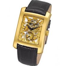 Stuhrling Original 144C2.333531 Gatsby Skeleton Gold Tone Case with Gold Tone Minutes Trackandamp;#44; Black Handsandamp;#44; and Black Alligator Embossed Genuine Leather Strap