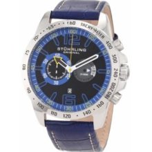 Stuhrling Original 210B.3315C81 Concorso Laureate Quartz Silvertone Case with Blue Dial on Blue Leather Strap