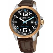 Stuhrling Original 219C.331K41 Mens Automatic Stainless Steel Case with Black Dial-Rosetone Bezel on Brown Leather Strap