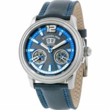 Stuhrling Original 275.331551 Mens Large Big Date Automaticandamp;#44; Stainless Steel Case with Black and Blue Dial and Black Genuine Leather Strap