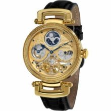 Stuhrling Original 353A.333531 Mens Magistrate Automatic Skeleton YG Case on Black Leather Strap with Gold Tone Dial Watch