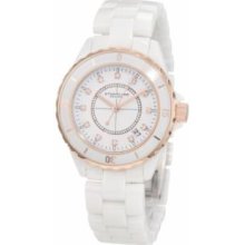 Stuhrling Original 374.13EP314 Womens Unisex Nirvana Quartz White Ceramic Case and Bracelet with White Dial and RG Accents Watch