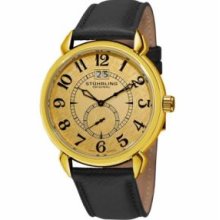 Stuhrling Original 50E.333531 Mens Eternity Swiss Quartz with Yellowgold Case White Dial and Black Strap Watch
