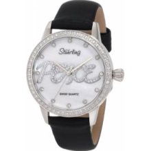 Stuhrling Original 519P.11157 Womens andamp;apos;andamp;apos;Peaceandamp;apos;andamp;apos; Quartz with Stainless Steel Case White MOP Dial and Black Strap Watch