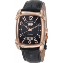 Stuhrling Original 98.33451 Lady Wall Street Slim Swiss with Rose Gold Plated Stainless Steel Case Black Dial and Black Leather Strap Watch