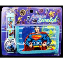 Superman Cartoon Wallet Watches Children Students Fashion Kids Purse