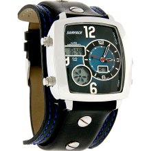 Surface Mens Blue Dial Digital Alarm Chronograph Black Leather Cuff Watch 32147