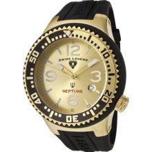 Swiss Legend Men's Neptune Gold Dial Gold Tone Case Black Silicone