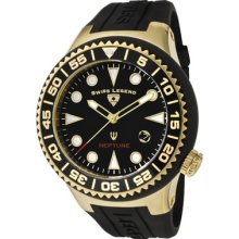 Swiss Legend Men's Neptune Black Dial Gold Tone Case Black Silicone