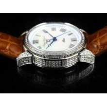 Swiss Legend Women Capri 208 Diamond Pave Case Alligator Strap Mop Dial Ss Watch