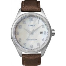 T2N410 Timex Originals Unisex T Series Mop Dial Brown Leather Strap Wa...