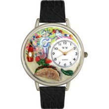Taco Lover Black Leather And Silvertone Watch
