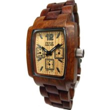 Tense Wood Mens Rectangle Sandalwood Wood Watch - Dark Bracelet - Light Dial - J8302S