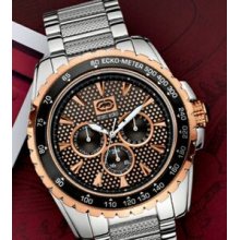 The Royalty Marc Ecko Men`s Silver Watch W/ Textured Dial & Orange Top Ring