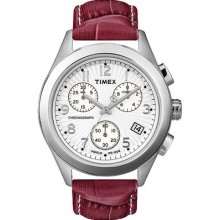 Timex Womens Classics White Indiglo Dial Chronograph Red Leather Watch T2n231