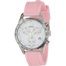 Timex Women's T2p063kw Ameritus Chronograph White Dial Pink Silicone Strap Watch