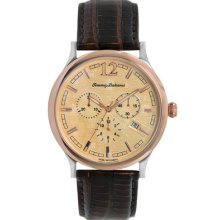 Tommy Bahama Mens Steel Drum Chronograph Stainless Watch - Brown Leather Strap - Beige Dial - TB1240
