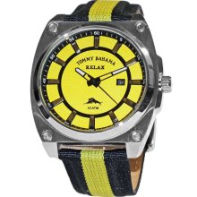Tommy Bahama Relax RLX1172 Stainless Steel Mens Analog Watch Black Yellow Fabrick Strap