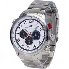 Tommy Hilfiger Classic Silver White Blue Day Date 24 Hour Time Men Watch 1790765