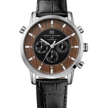 Tommy Hilfiger Round Chronograph Leather Strap Watch Black/ Silver