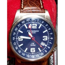 Torgoen T5 Swiss Men's Pilot Watch GMT Blue Dual Time - Blue - Stainless Steel