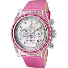 Toywatch Chronograph Baguette Pink Crystal Hot Pink Satin Strap Watch 9006pk
