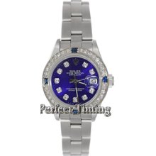 Unused Rolex Datejust Ladies Steel Oyster with Custom Added Deep Ocean Blue Diamond Dial and Sapphire Diamond Bezel