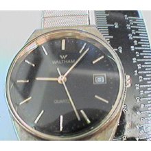 Unusual Black Dial Waltham Date Quartz Watch Runs