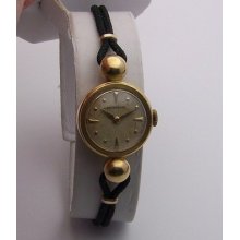 Unusual Ladies 14k Yellow Gold Tiffany & Co. Dress Watch W/ Black Cord Band 40's