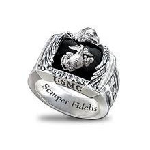 Us Marines Solid Sterling Onyx Engraved Mens Ring Support Our Troops Pick Size