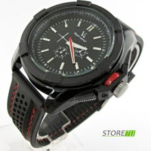 V6 Fashion Black Rubber Analog Sport Men Womens Quartz Wrist Watch