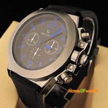 V6 Fashion Boys Mens Blue Marker Analog Black Rubber Wrist Quartz Sport Watch