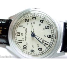 Vintage 1950s Wittnauer Longines 24hour Luminous Dial Military Watch Service Run