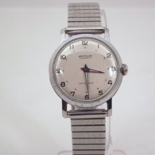 Vintage 1960s Silver Color Westclox Swiss Made 1 Jewel Automatic Retro Style Men's Watch W/Speidel Stainless Expansion Band German Made Case